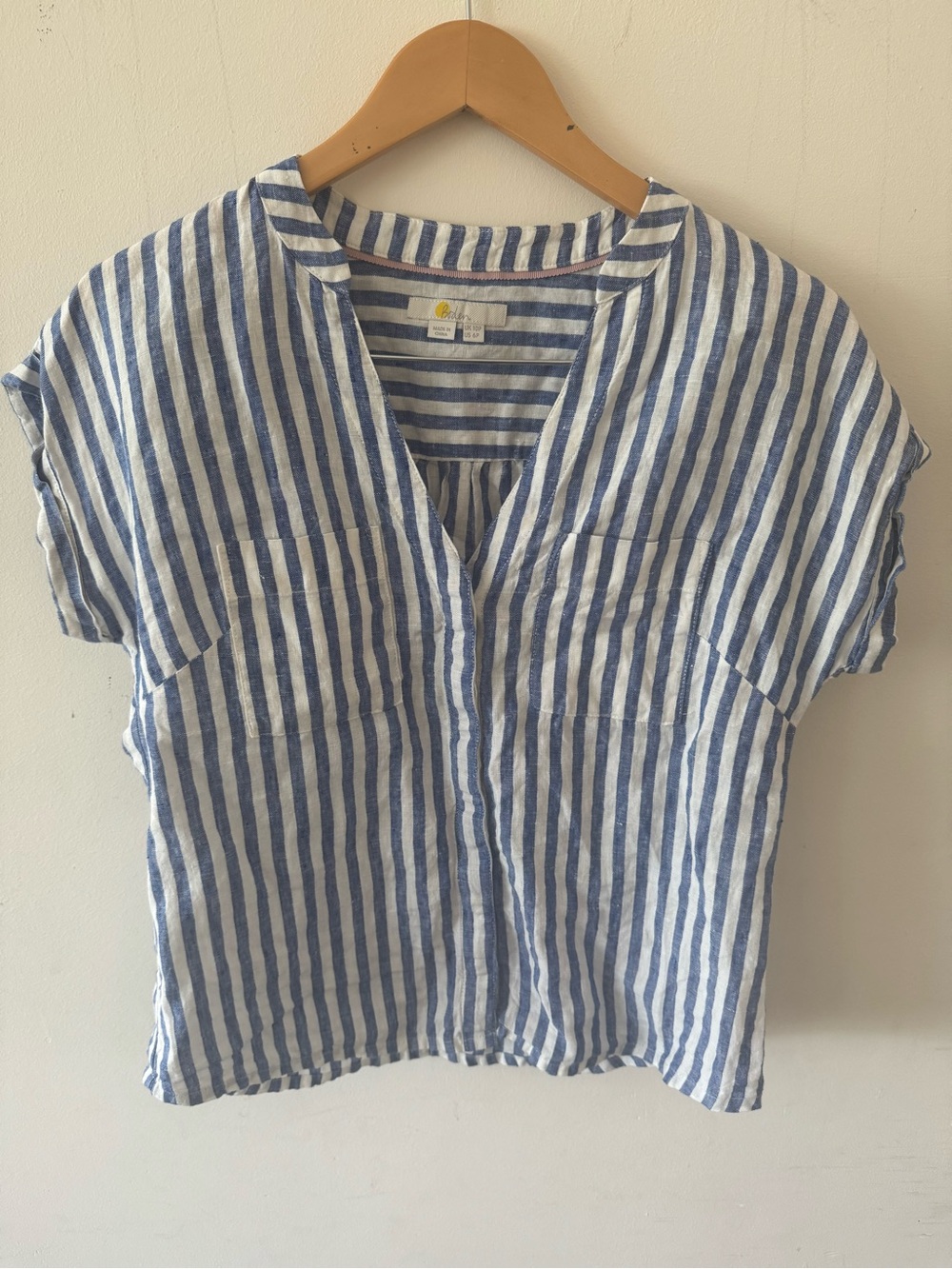 Boden Blue and White Vertical Stripe 100% Linen Top, 6 P